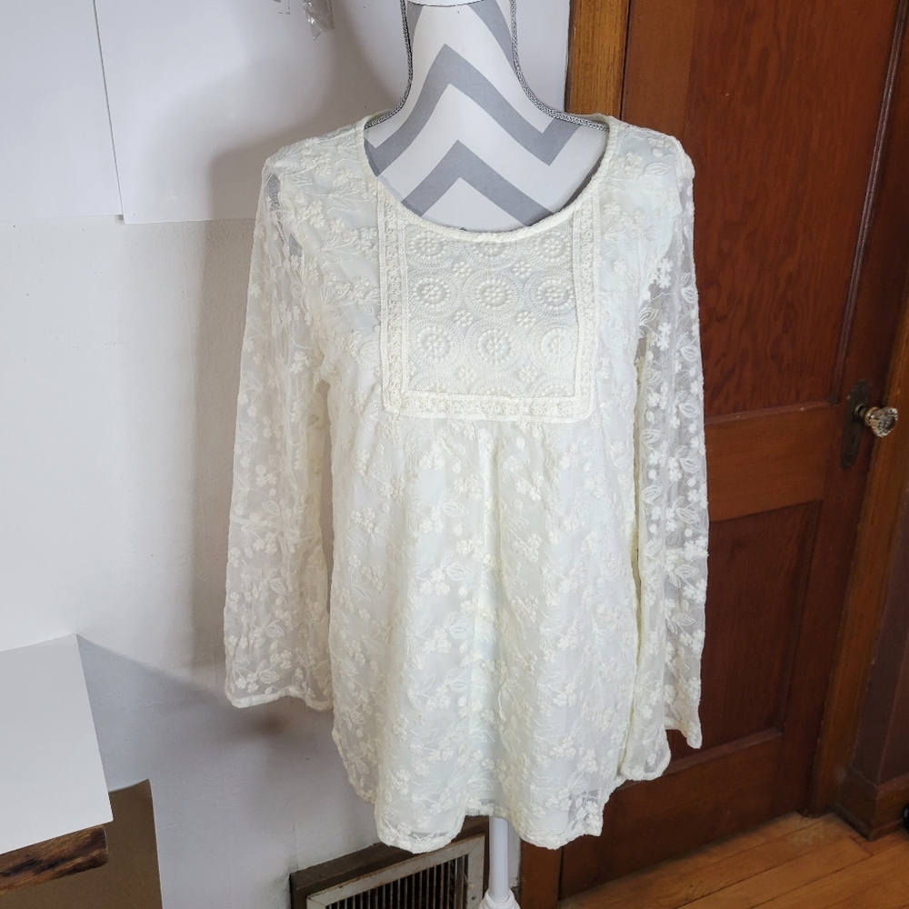 Womans Indigo Soul 100% Cotton Lace Lined Long sleeve top Size XL
